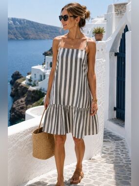 Milly Striped Cotton Cutout Back Dress Size 2